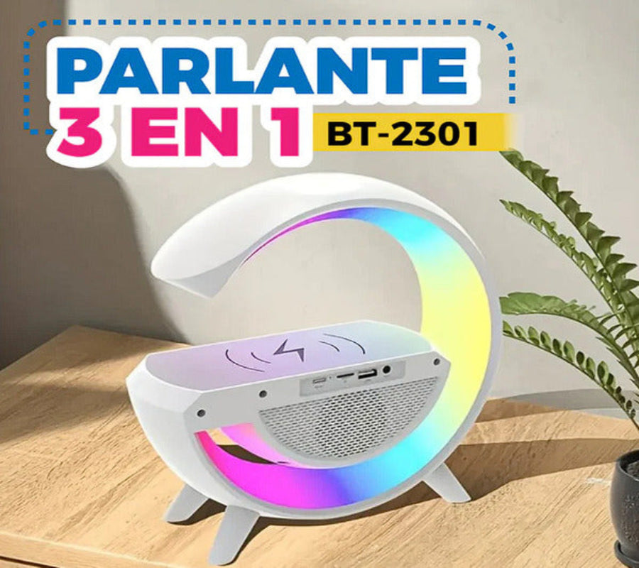 🎵 Parlante 3 en 1 BT-2301 – Sonido, Luces y Carga Inalámbrica en un Solo Dispositivo!